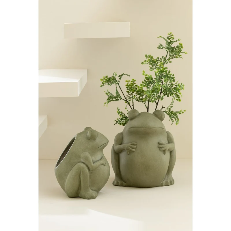 Blumentopf Frosch aus Keramik, Grün