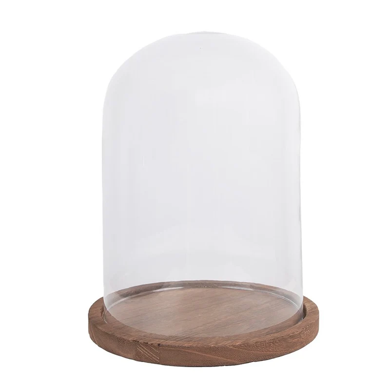 Glasglocke mit Holzsockel, transparent