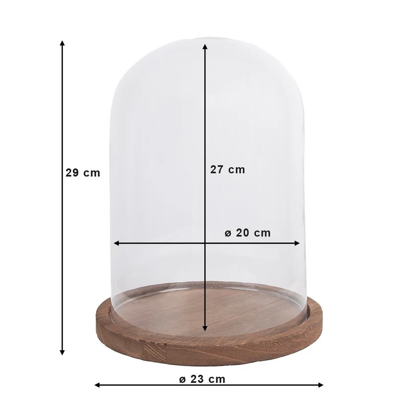 Glasglocke mit Holzsockel, transparent
