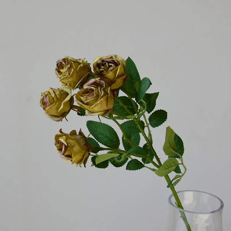 43 cm Lebensechte künstliche Mini-Rosen mit verbrannten Rändern: Heim- & Hochzeitsdekoration & DIY