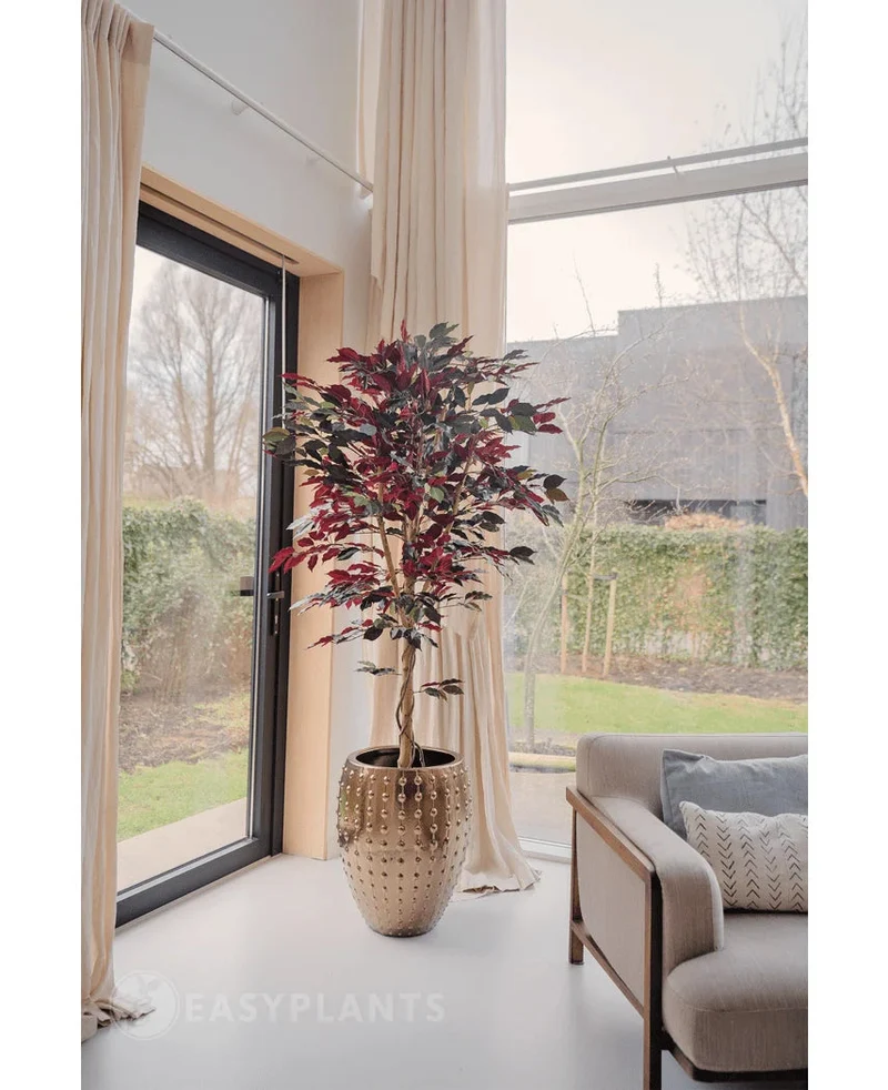Feuerhemmende Kunstpflanze Ficus grün/rot 180 cm