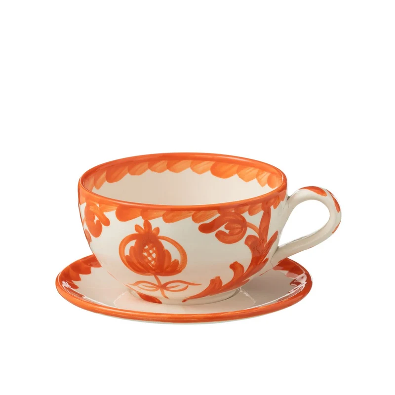 Tasse und Teller Granada – Keramik in Weiß und Orange
