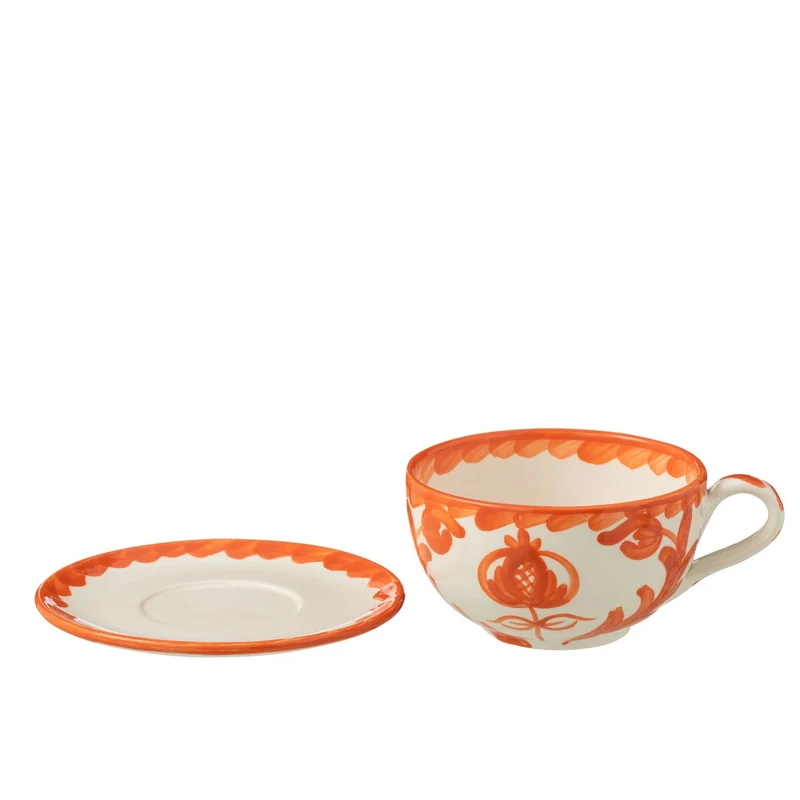 Tasse und Teller Granada – Keramik in Weiß und Orange