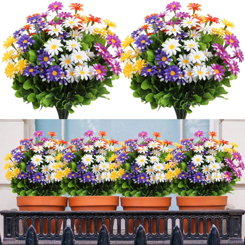 8 Bunde UV-beständige künstliche Chrysanthemen – Kunstblumen für Außen- und Innendekoration