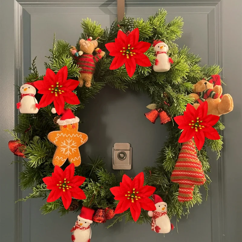 30 cm Künstliche Weihnachtssternsträucher – Samt-Weihnachtssterne zur Weihnachtsdekoration | Für Weihnachtsbaum, Haus & Vorplatz