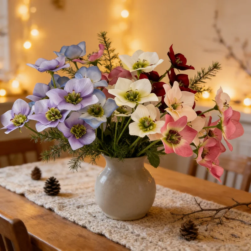 58cm Helleborus Kunstblumen Winterblumen Deko