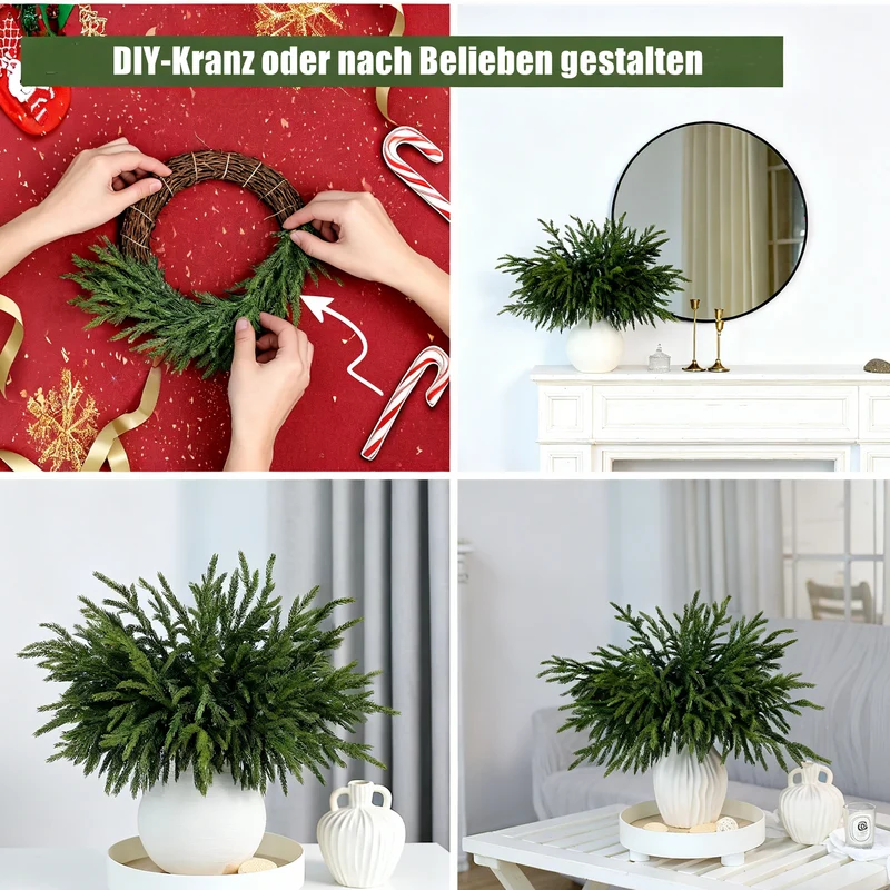12 Stück realistische Weihnachts-Tannenzweige, natürlich hängend, weich undbiegsam, künstliche Tannenzweige