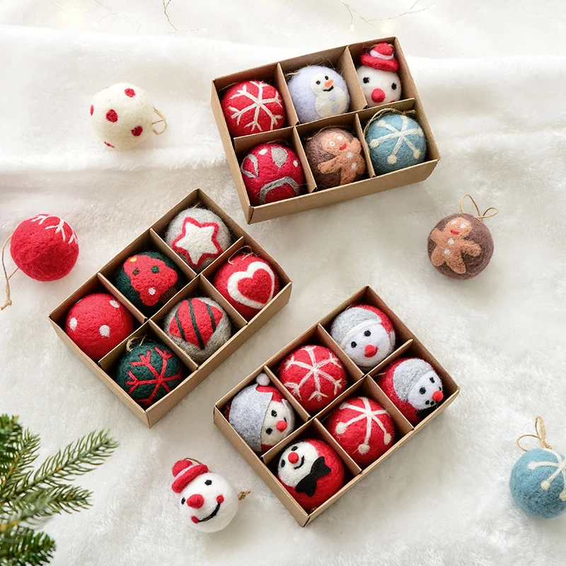 6 Stück Filzschneeflocke & Christbaumkugel – handgemachte Weihnachtsdekoration