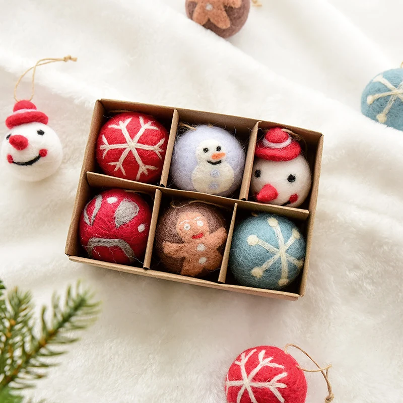 6 Stück Filzschneeflocke & Christbaumkugel – handgemachte Weihnachtsdekoration