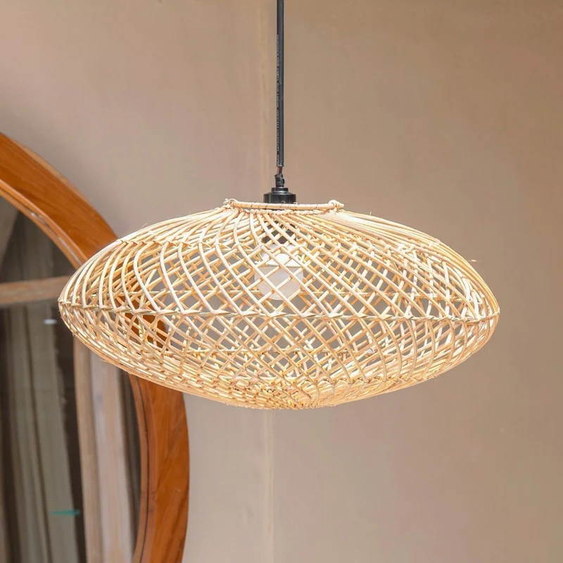 ARANA Hängelampe aus Rattan mit flachem Lampenschirm
