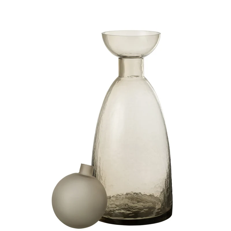 Vase Yara Flasche mit Kappe – Glas in Greige, 43 cm