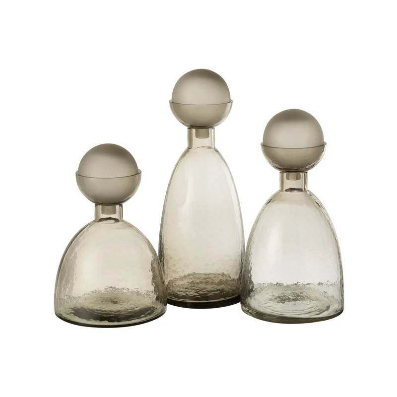 Vase Yara Flasche mit Kappe – Glas in Greige, 43 cm