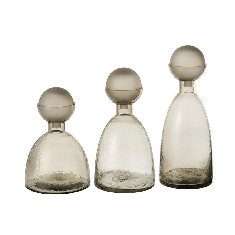 Vase Yara Flasche mit Kappe – Glas in Greige, 43 cm