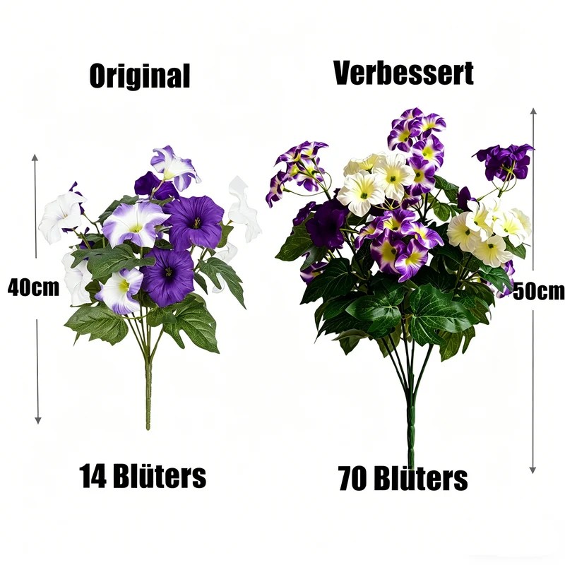 Verbesserte 50 cm UV-beständige künstliche Petunien – Realistische Seidenblumen für die Außendekoration