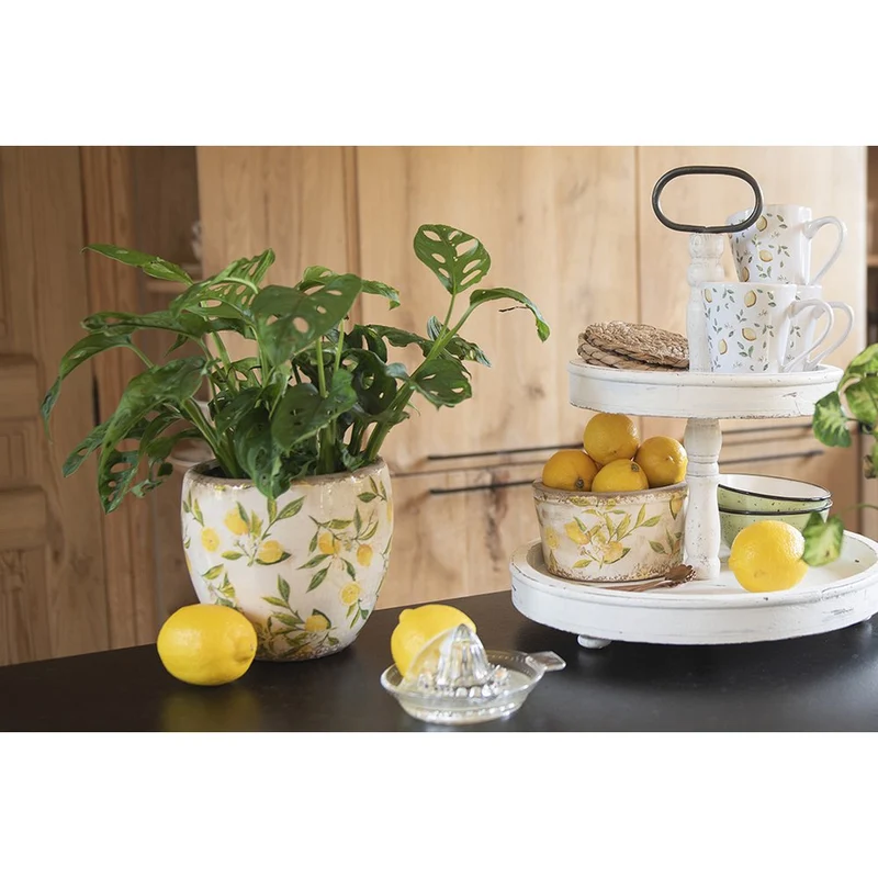 Keramik-Blumentopf Ø 21 cm, Zitronenmotiv Gelb
