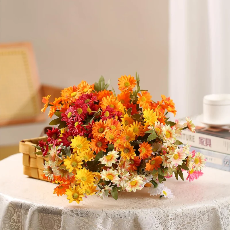 6 Bündel 56cm Herbst- und Winterfarben Gänseblümchen Kunstblumen Künstliche Marguerite Blumen wie Echt