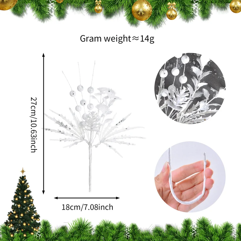 23 Modelle Künstliche Weihnachts-Kiefernnüsse & Beerensteckzweige – Rote & Weiße Beeren, Kiefernnüsse für Weihnachtsbaum, Kränze & Festliche Deko