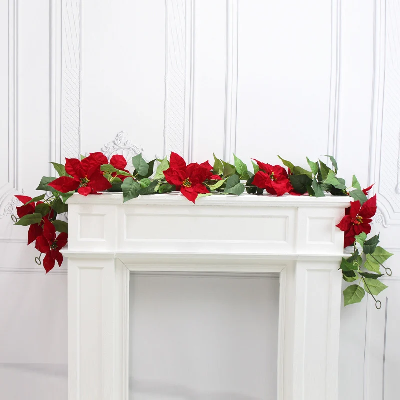 2 Stück 180cm Künstliche Poinsettienranke - Weihnachtsgirlande Festliche Hängedekoration