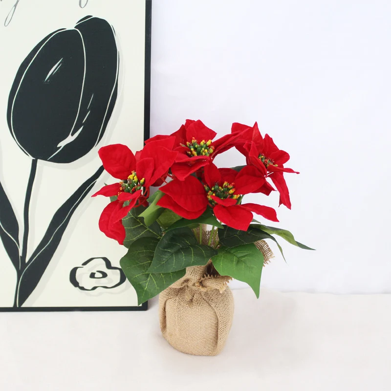 2 Stück Weihnachtsstern künstlich Fenster naturgetreu Weihnachten Dekoration Weihnachtsdeko