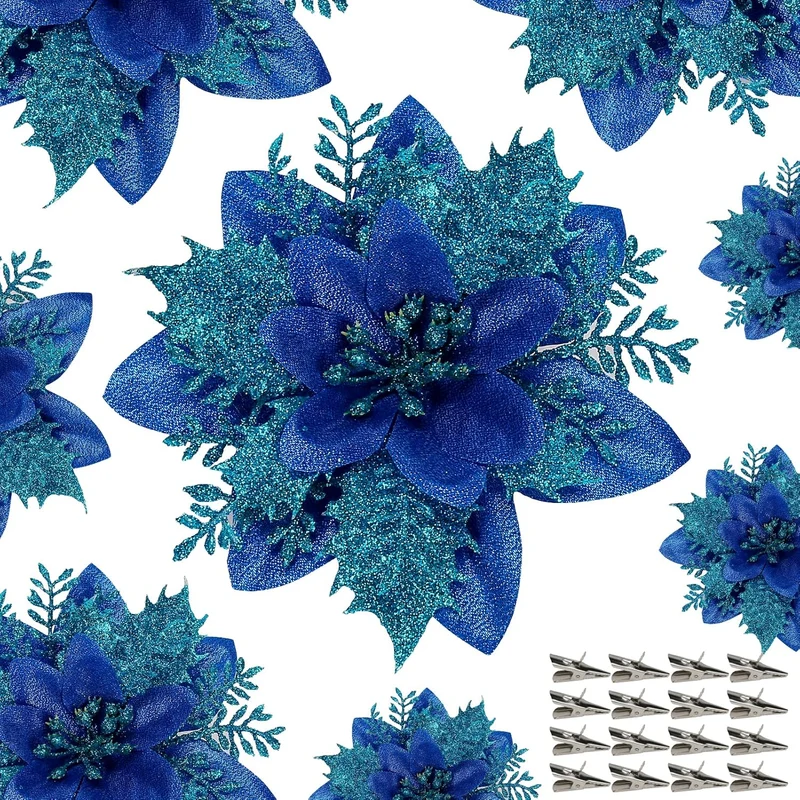 18 Stück Künstliche Poinsettien mit Klammern – Weihnachtsdekoration