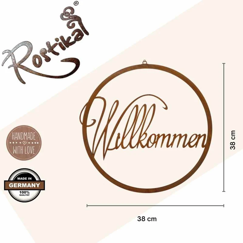 Türkranz „Willkommen“ aus Edelrost – Fenster- und Gartendeko