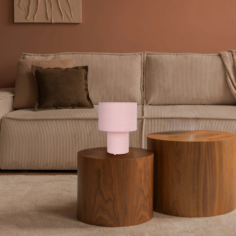 Tischleuchte "FLUFFY" mit Textilschirm und -fuß in Pink, E27, ca. 31 cm hoch