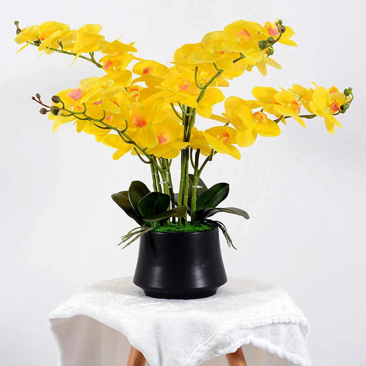 56cm Kunstblume Orchidee groß in Hochglanz-Keramiktopf Orchideen künstlich Kunstblumen wie echt künstliche Orchideen im Topf