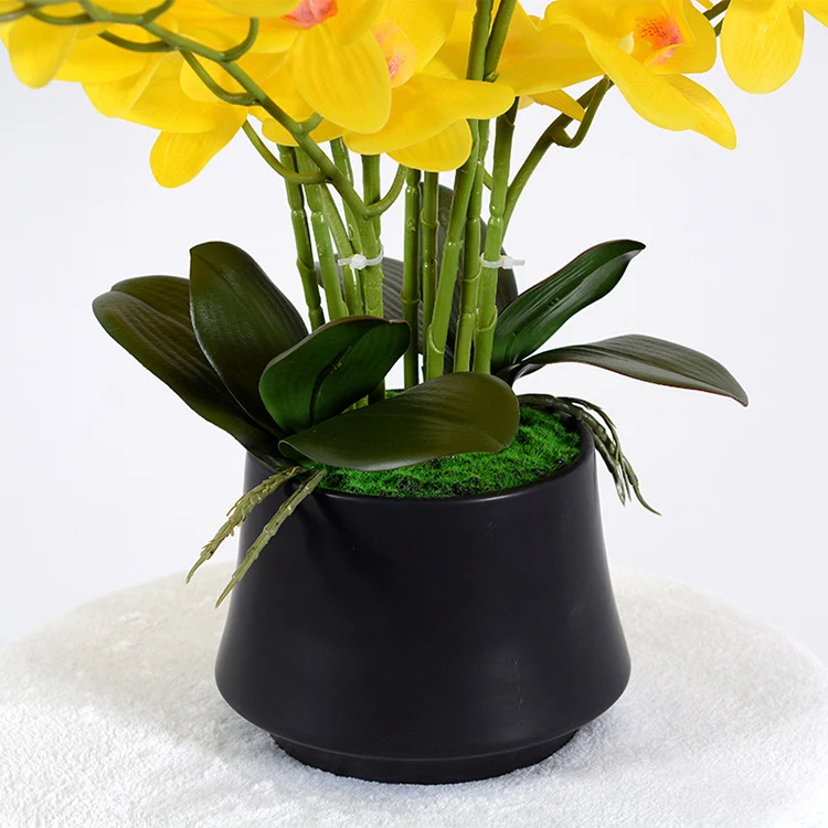 56cm Kunstblume Orchidee groß in Hochglanz-Keramiktopf Orchideen künstlich Kunstblumen wie echt künstliche Orchideen im Topf