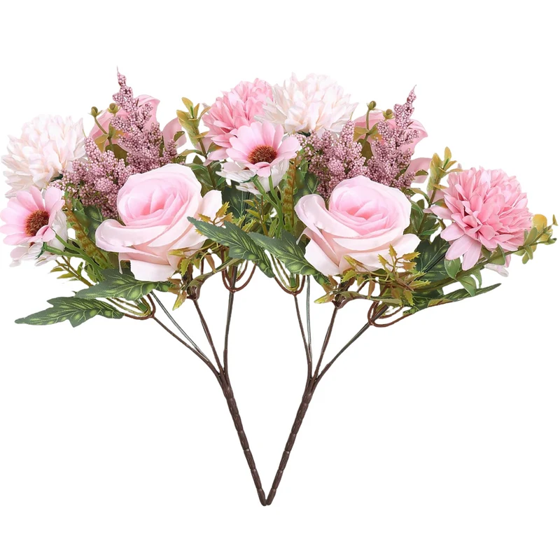 2 Bündel 33cm Künstliche Blumen Kunstblumen Wie Echt Künstlich Blumenstrauß Seide Kunstrosen Blumenstrauß Künstlich Seidenblumen Blumen für Hochzeit Partei Heim Küche Dekor