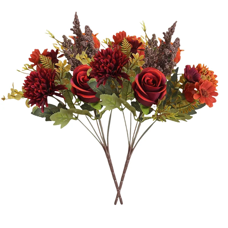 2 Bündel 33cm Künstliche Blumen Kunstblumen Wie Echt Künstlich Blumenstrauß Seide Kunstrosen Blumenstrauß Künstlich Seidenblumen Blumen für Hochzeit Partei Heim Küche Dekor
