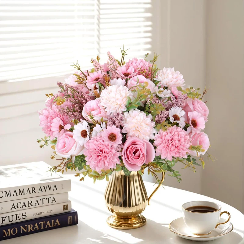 2 Bündel 33cm Künstliche Blumen Kunstblumen Wie Echt Künstlich Blumenstrauß Seide Kunstrosen Blumenstrauß Künstlich Seidenblumen Blumen für Hochzeit Partei Heim Küche Dekor