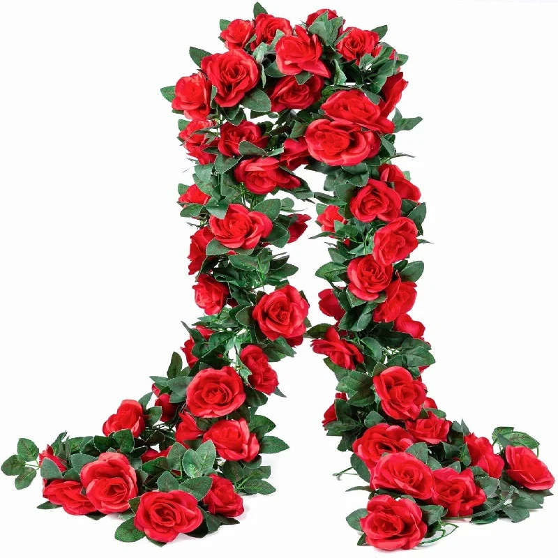 3er-Set künstliche Rosengirlande (Weingirlande-Hängemodus), gefertigt aus hochwertiger Seide. Diese künstlichen Blumen eignen sich perfekt für Außen- und Innenhochzeiten, Wanddekorationen und weitere Anlässe