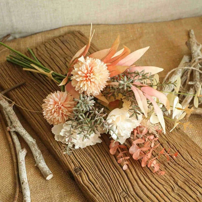 44cm Champagner Kunstblumen Künstliche Pflanzen Blumen Deko Hortensien Seide Blumenarrangements für Zuhause Blumenstrauß Hochzeit Garten Festival Dekor