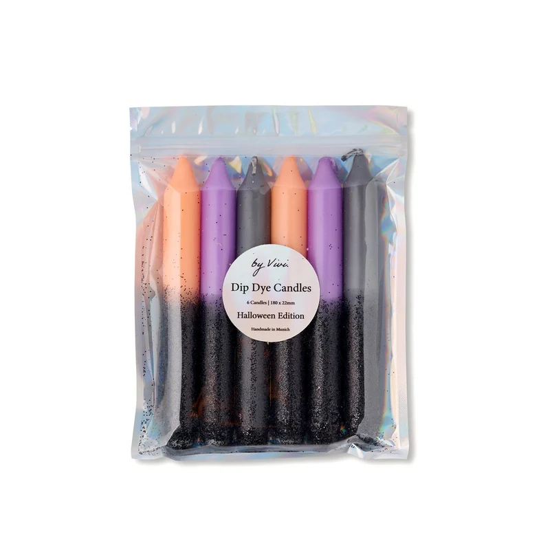 Dip-Dye Kerzenset mit Glitzer – Halloween Edition