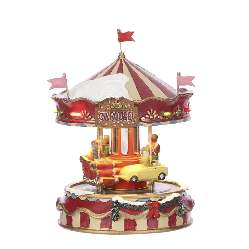 Weihnachtsdorf Miniatur-Kleinkarussell – L13 x B13 x H18 cm