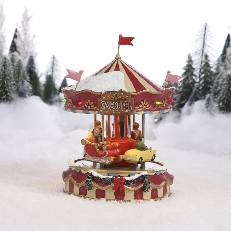 Weihnachtsdorf Miniatur-Kleinkarussell – L13 x B13 x H18 cm