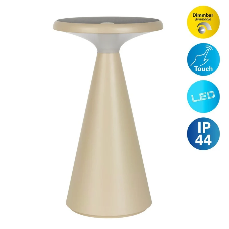 Solar-Akku-Tischleuchte "Palu" für Außen und Innen, aus Kunststoff in Beige , 20 cm hoch