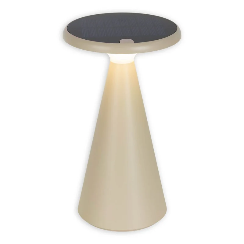 Solar-Akku-Tischleuchte "Palu" für Außen und Innen, aus Kunststoff in Beige , 20 cm hoch