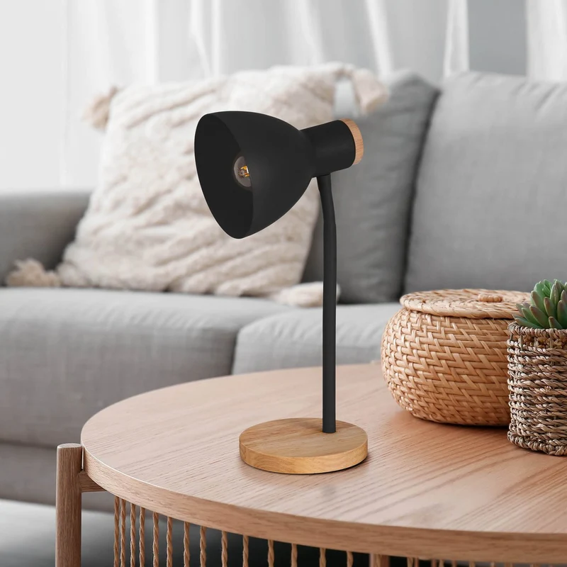 Schreibtischleuchte "MARIE" aus Metall und Holz, E14, Schwarz, 36,5 cm hoch