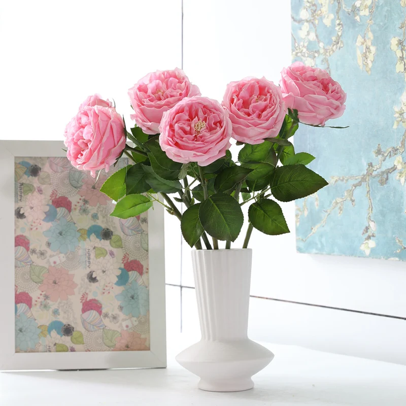 Künstliche Rosen mit Realistischem Griff & Feuchtem Finish - 44 cm Stiele mit Ästen, Blumen Dekoration, Wohnaccessoires, Dauerhafte Blumen Arrangement