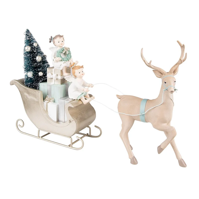 Weihnachtsdeko Bild Schlitten Beige Grün LED 36x10x26 cm / 2xAAA