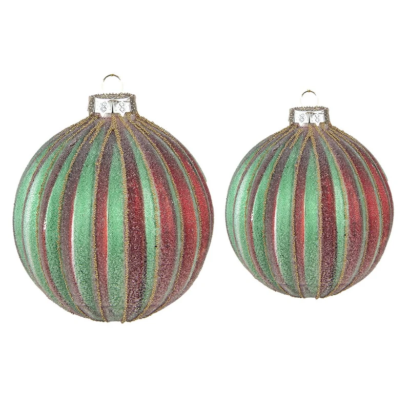 Weihnachtskugeln 2er-Set Rot-Grün, Ø 10x10 und Ø 8x8 cm
