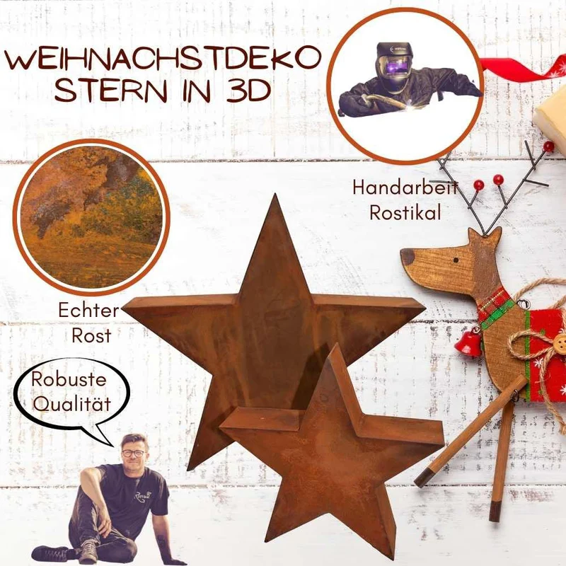 Rost Stern 3D - Weihnachtsdeko Stern aus Metall