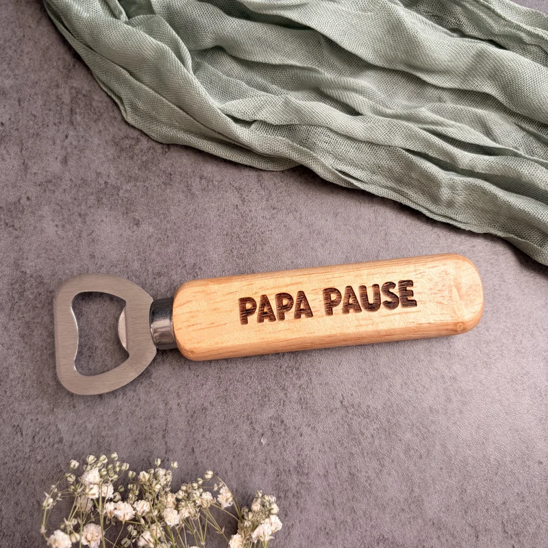 Flaschenöffner "Papa Pause" aus Holz und Edelstahl