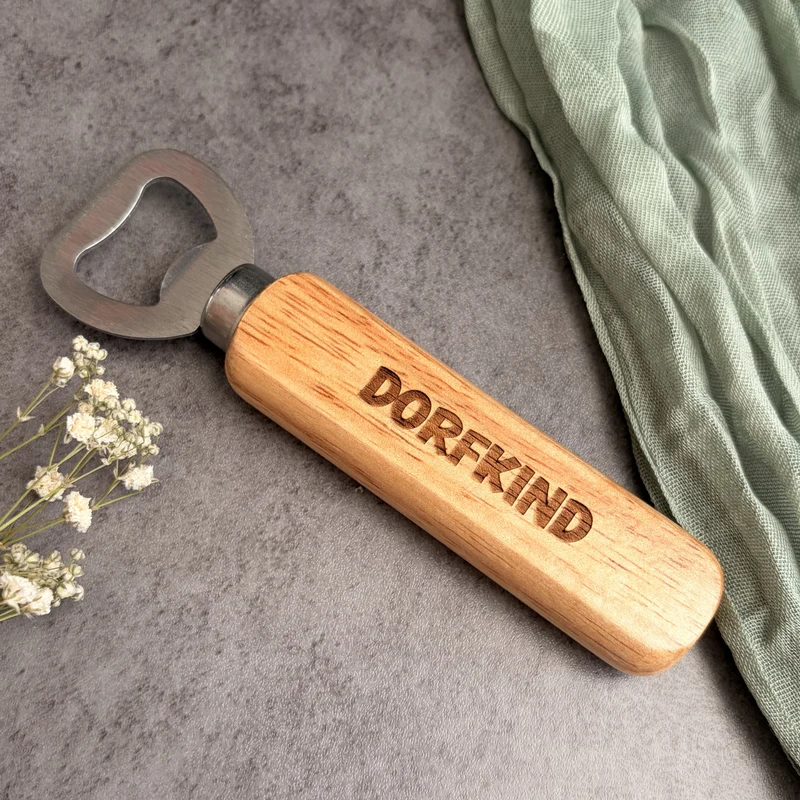 Flaschenöffner "Dorfkind" aus Holz und Edelstahl