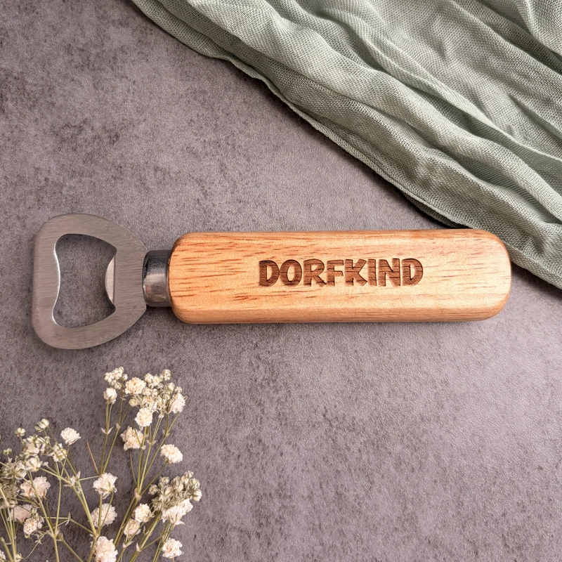 Flaschenöffner "Dorfkind" aus Holz und Edelstahl
