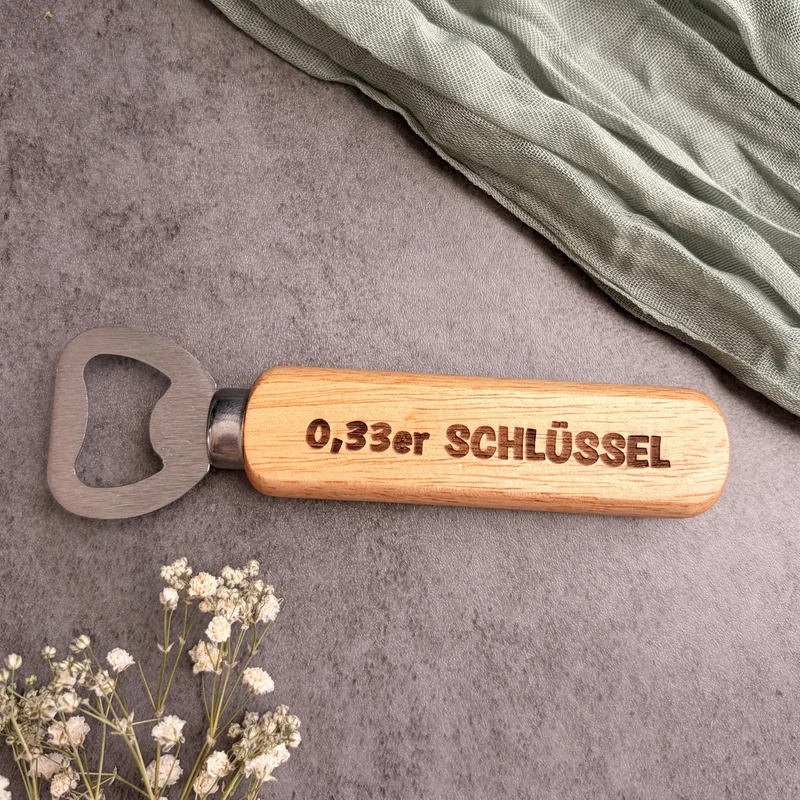 Flaschenöffner "0,33er Schlüssel" aus Holz und Edelstahl