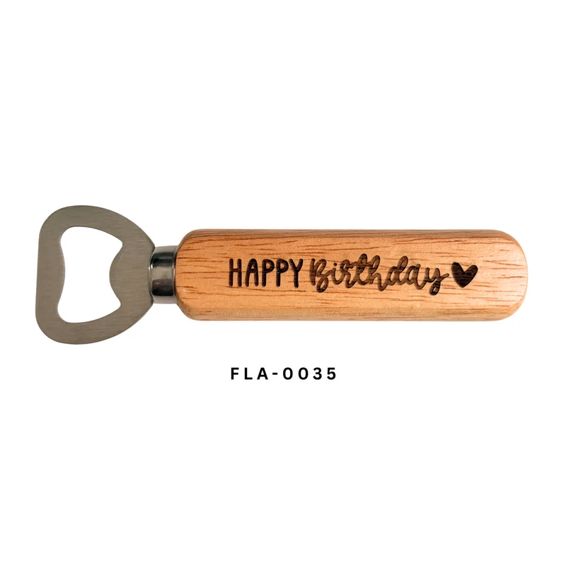 Flaschenöffner "Happy Birthday" – Geburtstagsgeschenk aus Holz und Edelstahl