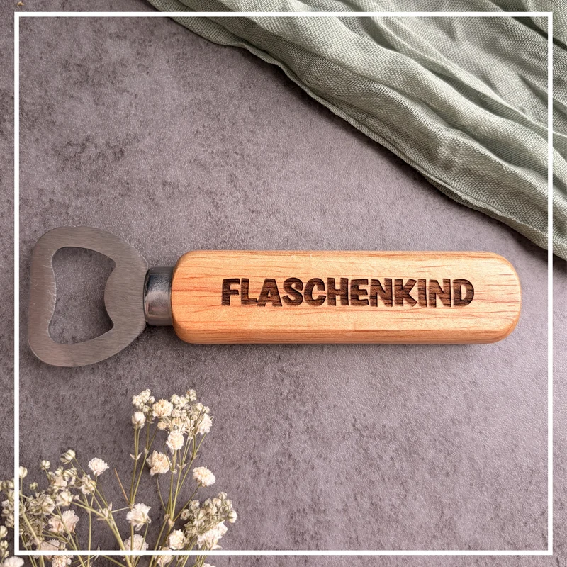 Flaschenöffner "Flaschenkind" aus Holz und Edelstahl
