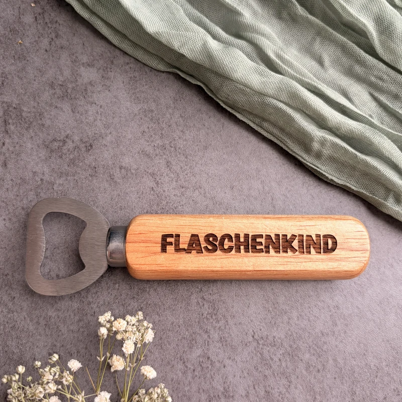 Flaschenöffner "Flaschenkind" aus Holz und Edelstahl